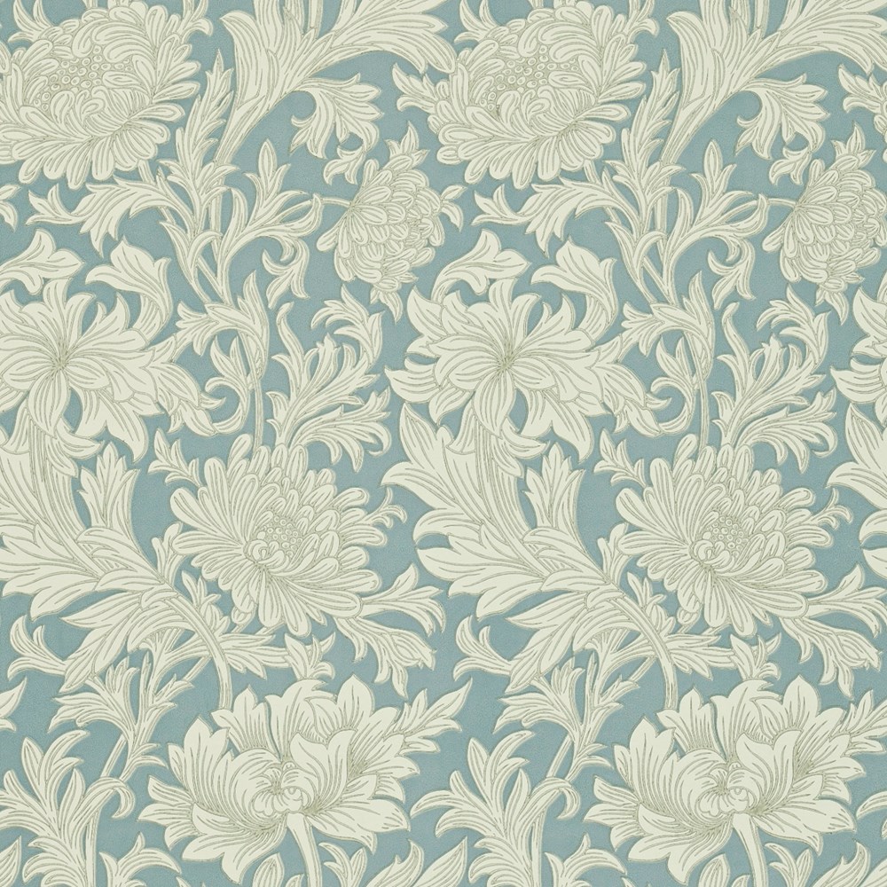 Chrysanthemum Toile Wallpaper 101 by Morris & Co in China Blue Cream